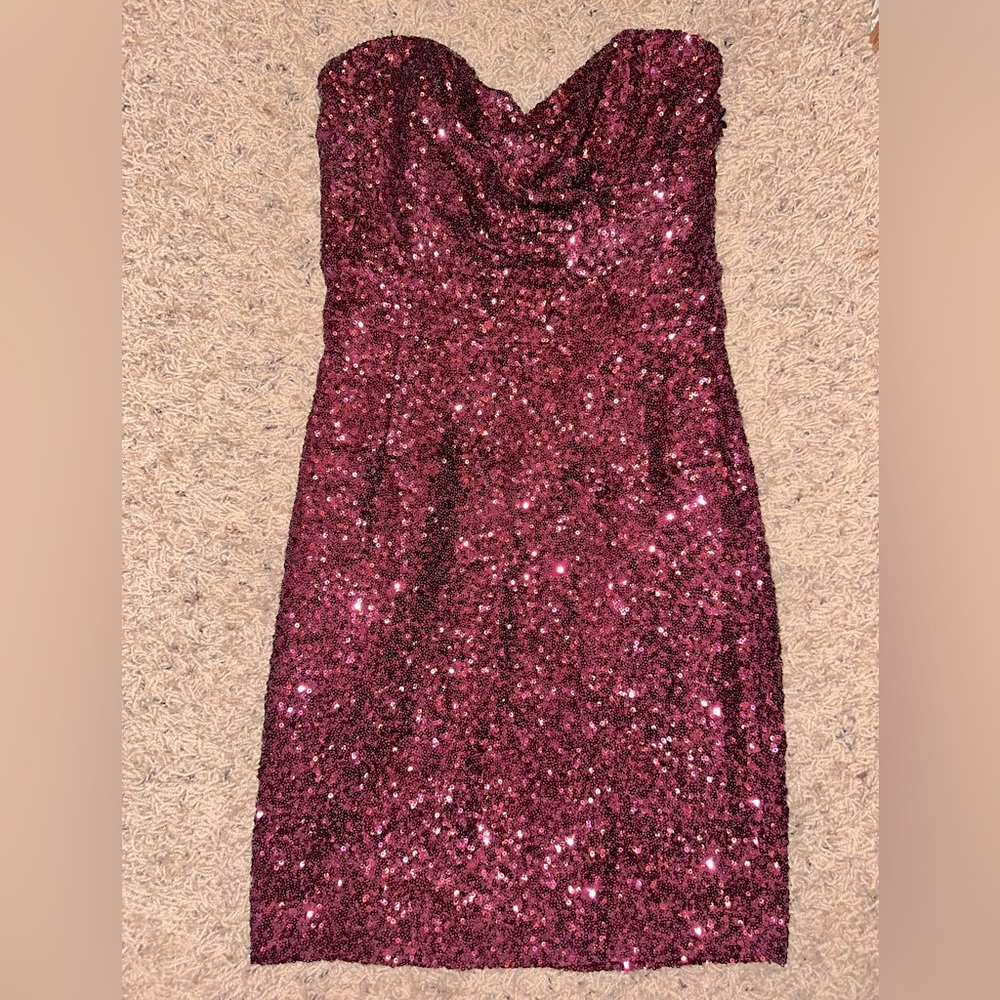 TFNC Strapless Sequin Dress in Deep Pink